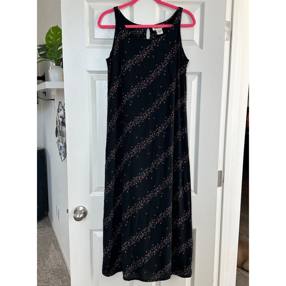 eddie bauer black floral midi dress romantic sleeveless flowy petite 16 - Picture 1 of 5
